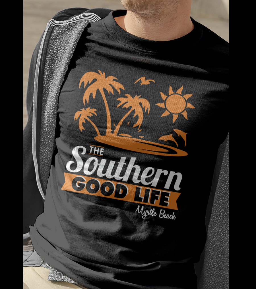 Myrtle Beach Southern Good Life Palm Trees Sun And Seagulls T-Shirt