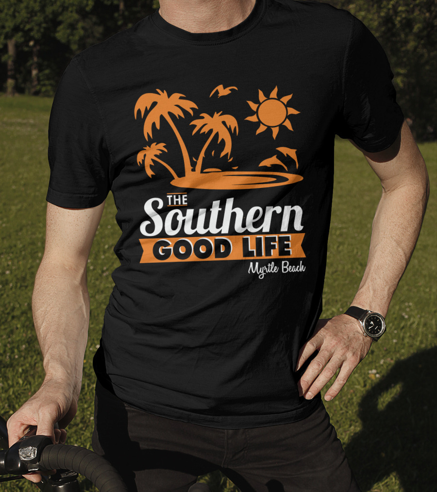 Myrtle Beach Southern Good Life Palm Trees Sun And Seagulls T-Shirt