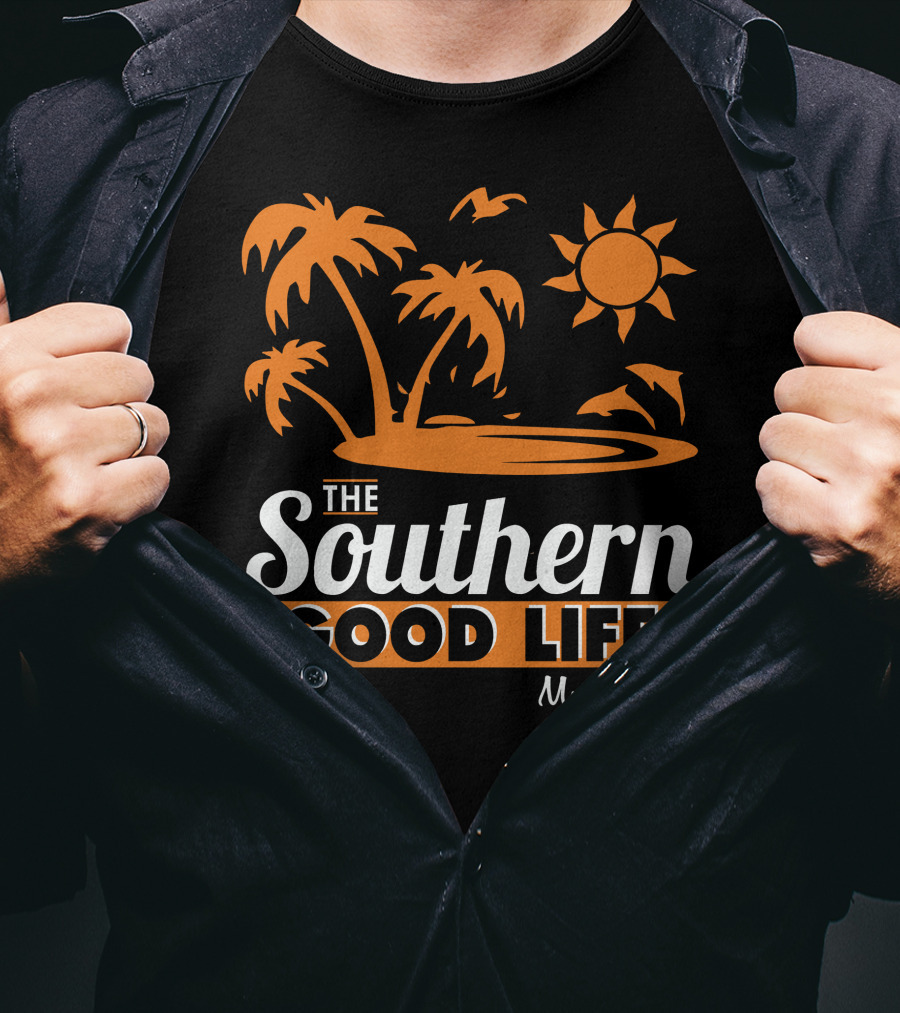 Myrtle Beach Southern Good Life Palm Trees Sun And Seagulls T-Shirt