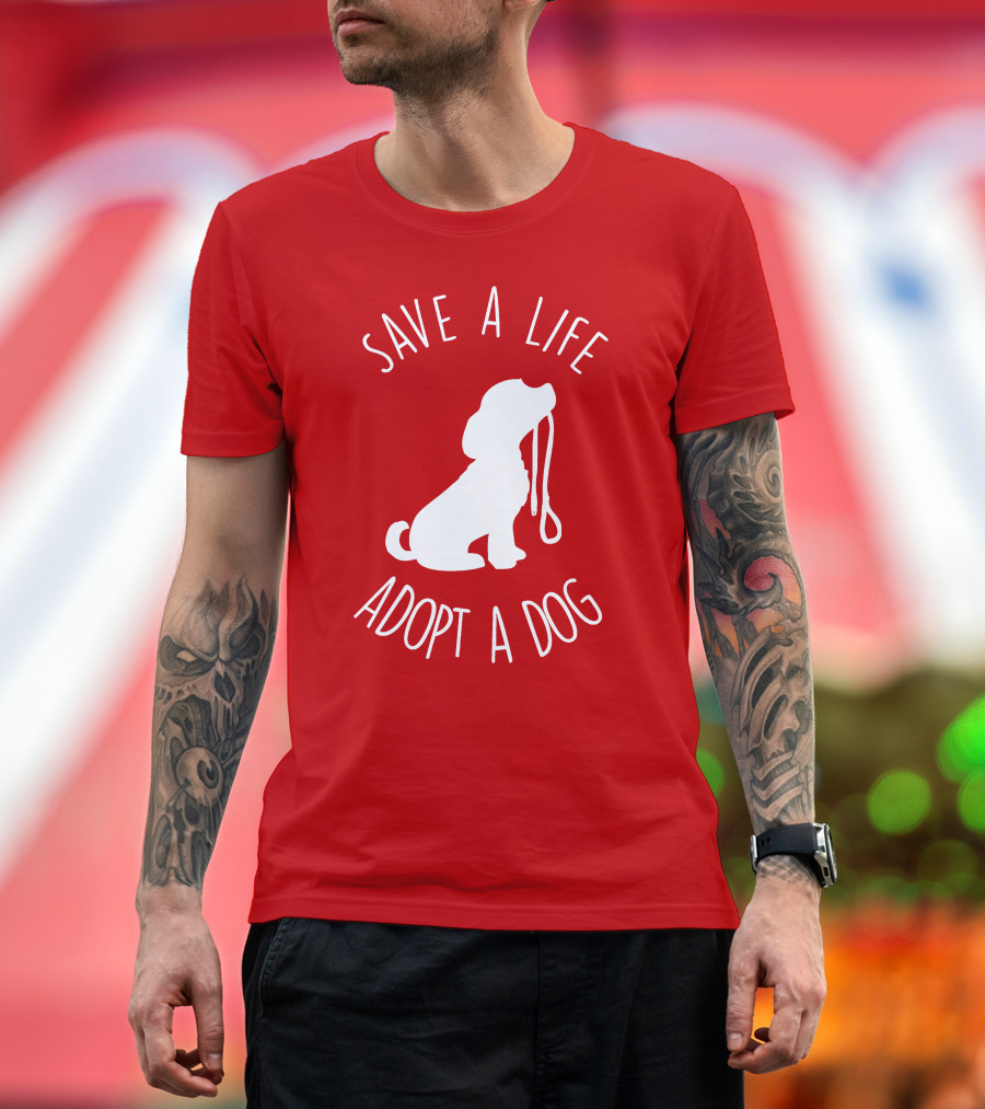 Save A Life Adopt A Dog Silhouette with Leash T-Shirt