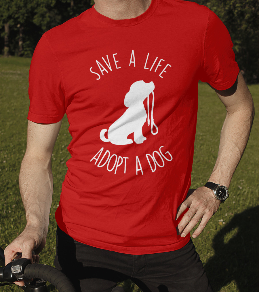 Save A Life Adopt A Dog Silhouette With Leash T-Shirt