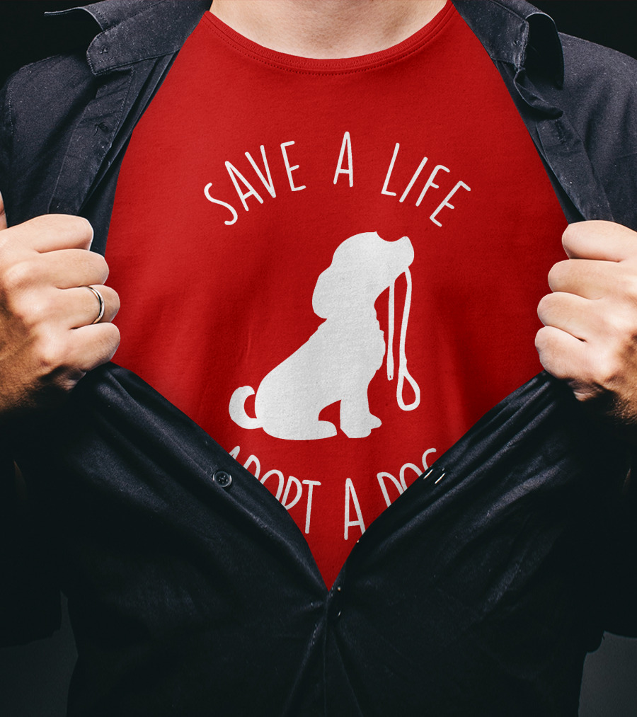 Save A Life Adopt A Dog Silhouette With Leash T-Shirt
