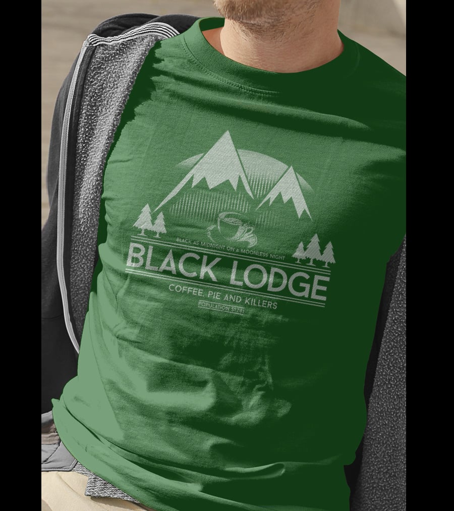 Black Lodge Coffee Pie Killers Black As Midnight On A Moonless Night Population 51201 T-Shirt