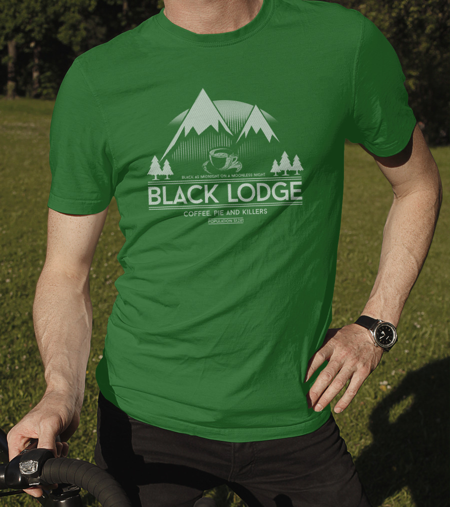 Black Lodge Coffee Pie Killers Black As Midnight On A Moonless Night Population 51201 T-Shirt