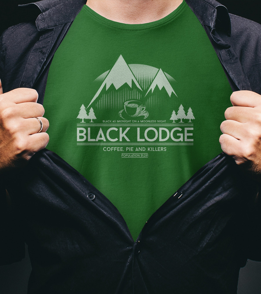 Black Lodge Coffee Pie Killers Black As Midnight On A Moonless Night Population 51201 T-Shirt