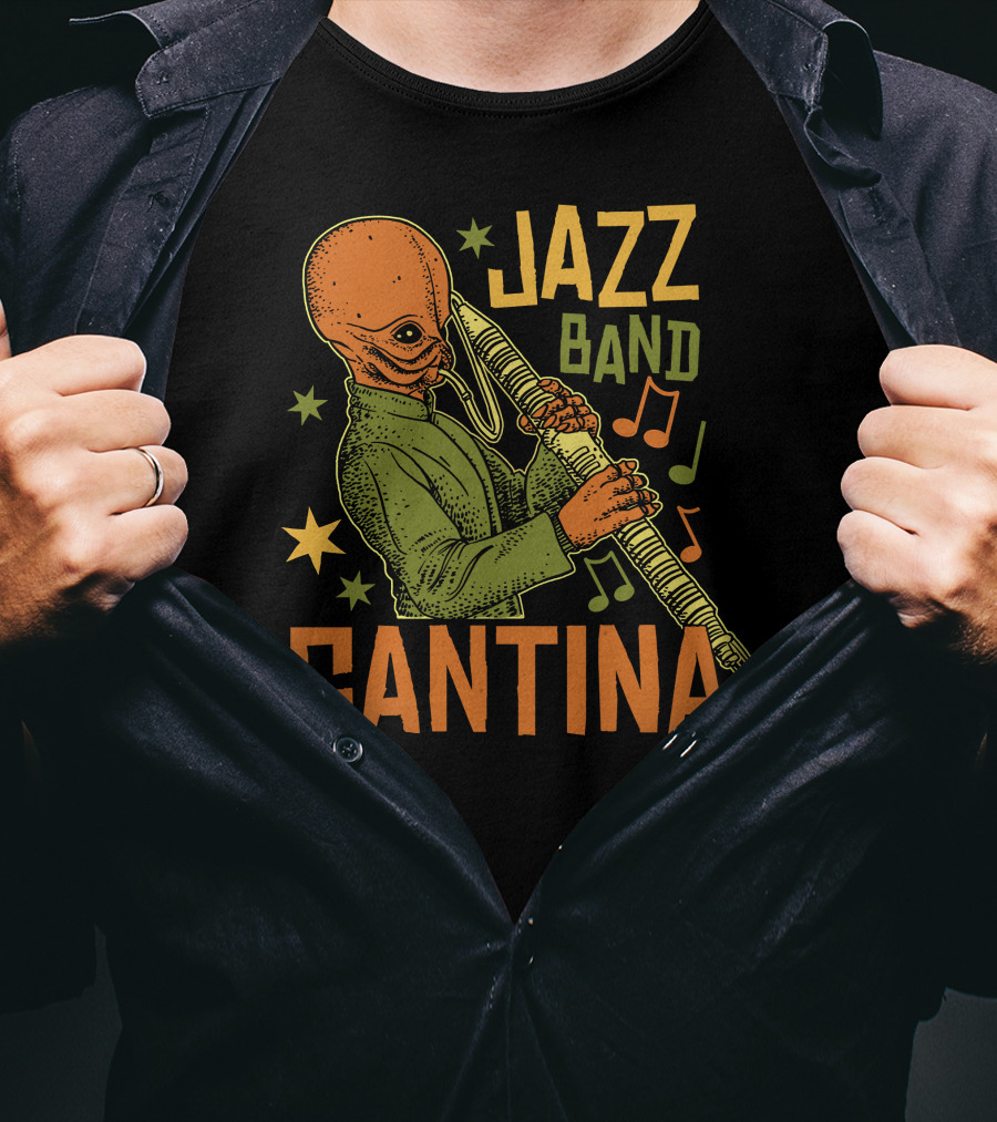 Cantina Jazz Band Musician With Instrument And Musical Notes T-Shirt
