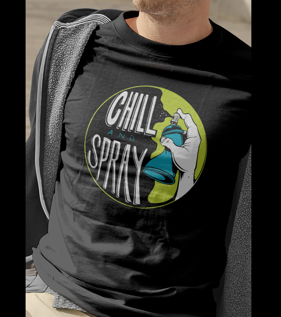 CHILL AND SPRAY Hand Holding Blue Can T-Shirt