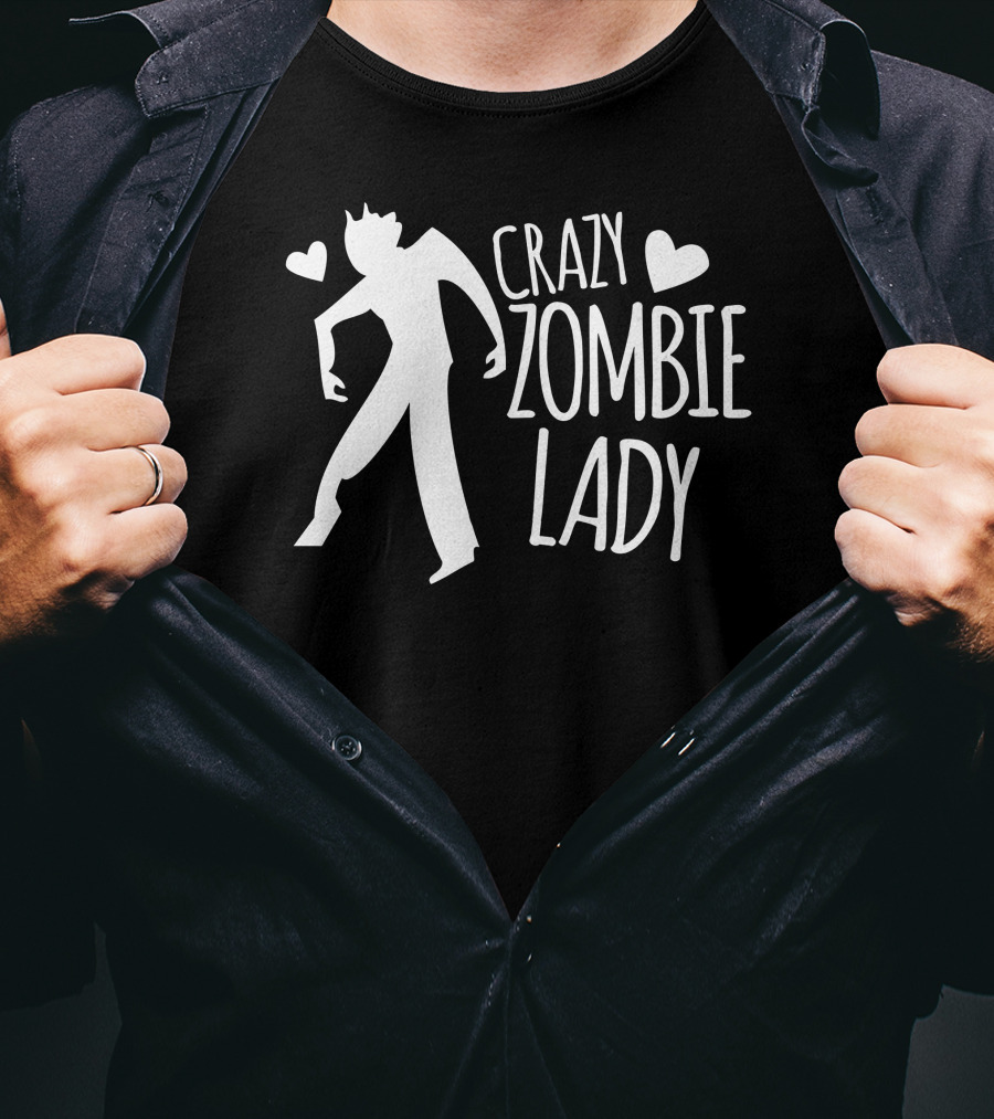 Crazy Zombie Lady With Hearts T-Shirt