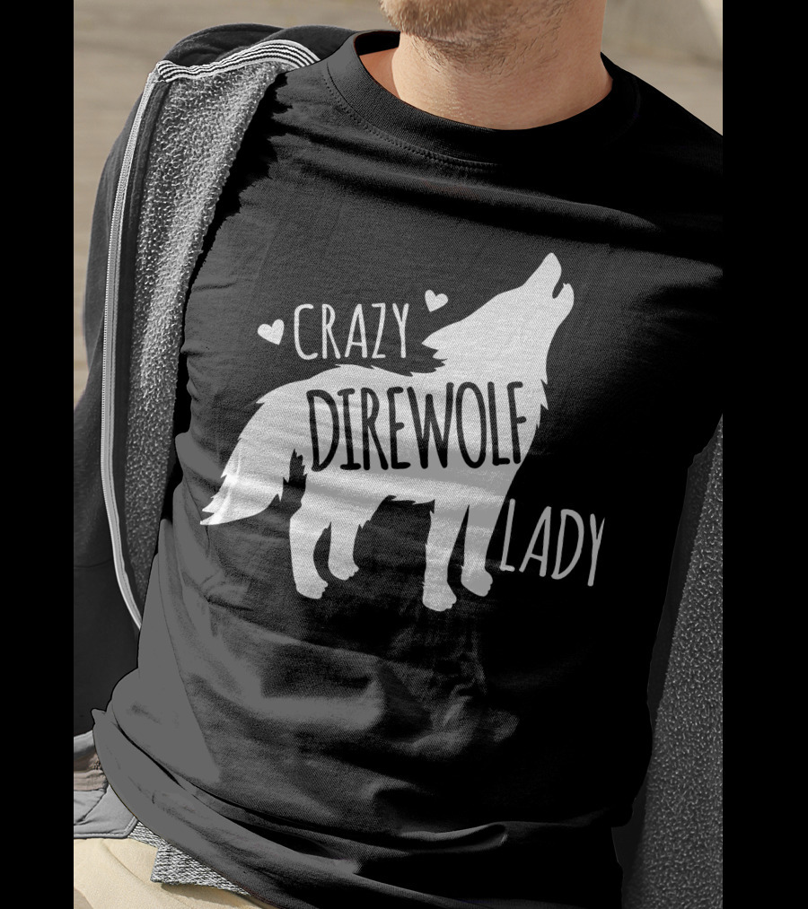Crazy Direwolf Lady Howling Wolf Silhouette Hearts T-Shirt