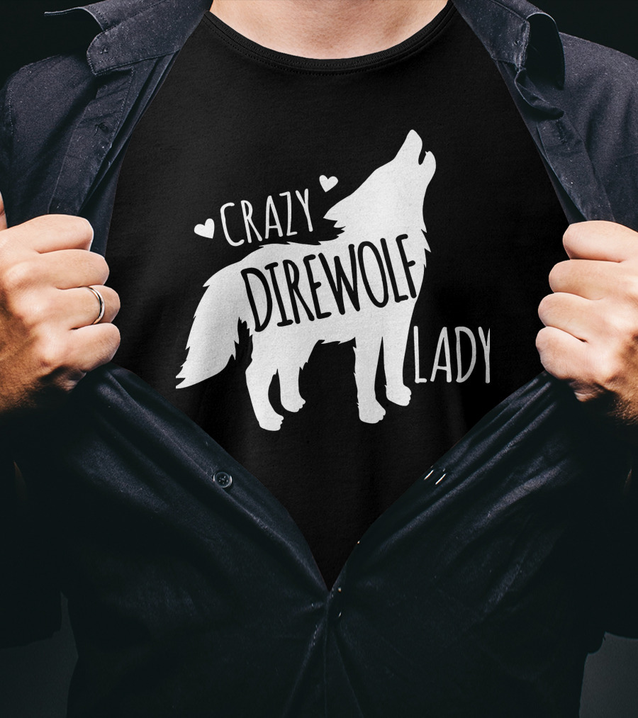Crazy Direwolf Lady Howling Wolf Silhouette Hearts T-Shirt