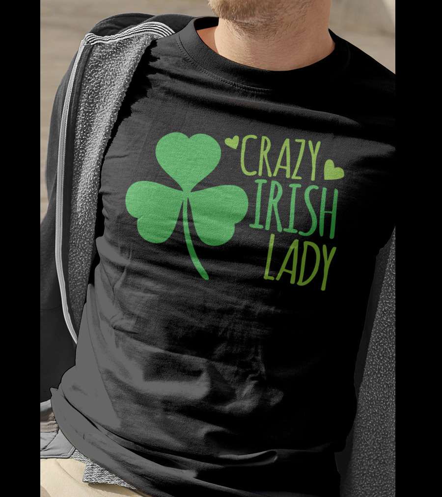 Crazy Irish Lady Shamrock Hearts T-Shirt