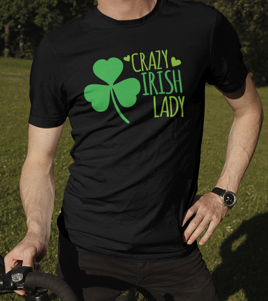 Crazy Irish Lady Shamrock Hearts T-Shirt
