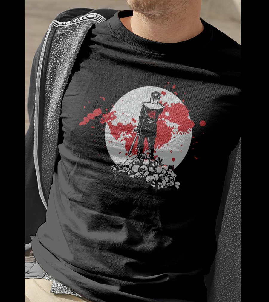 Black Knight Stands Tall On Red Blood Moon Of Skulls T-Shirt