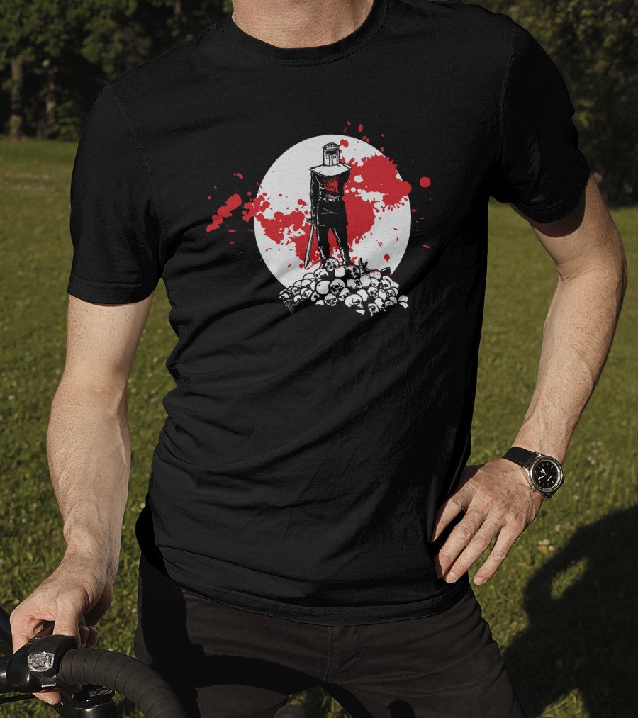 Black Knight Stands Tall On Red Blood Moon Of Skulls T-Shirt
