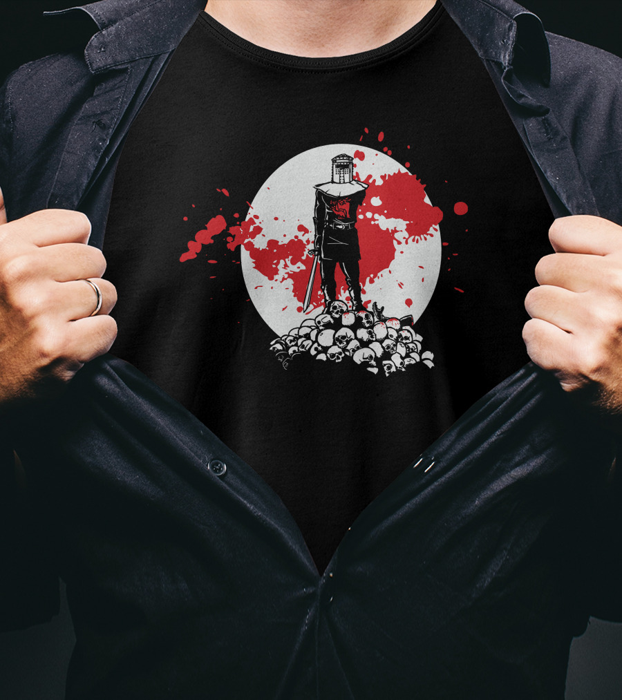 Black Knight Stands Tall On Red Blood Moon Of Skulls T-Shirt