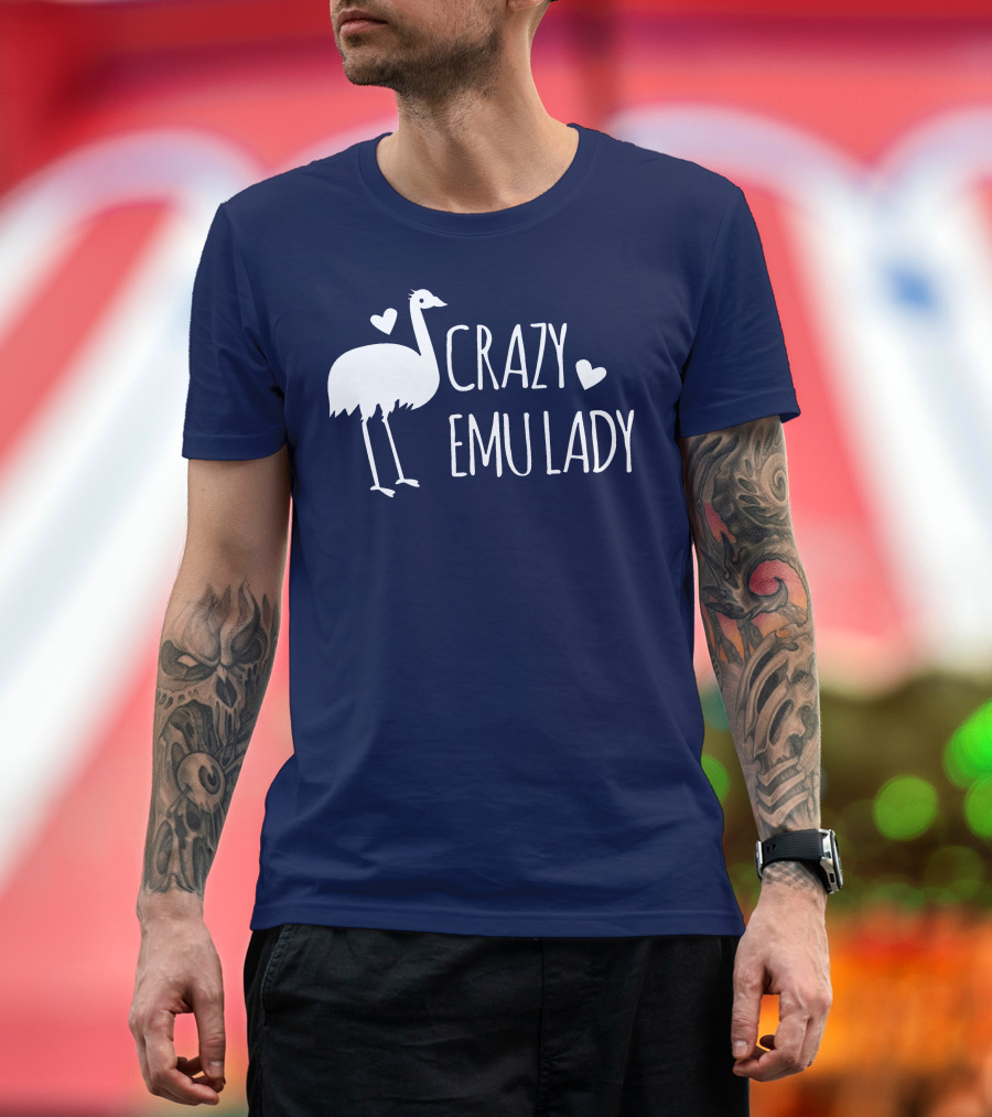 Crazy Emu Lady Emu Illustration with Hearts T-Shirt
