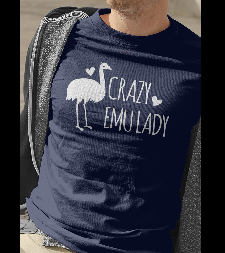 Crazy Emu Lady Emu Illustration With Hearts T-Shirt