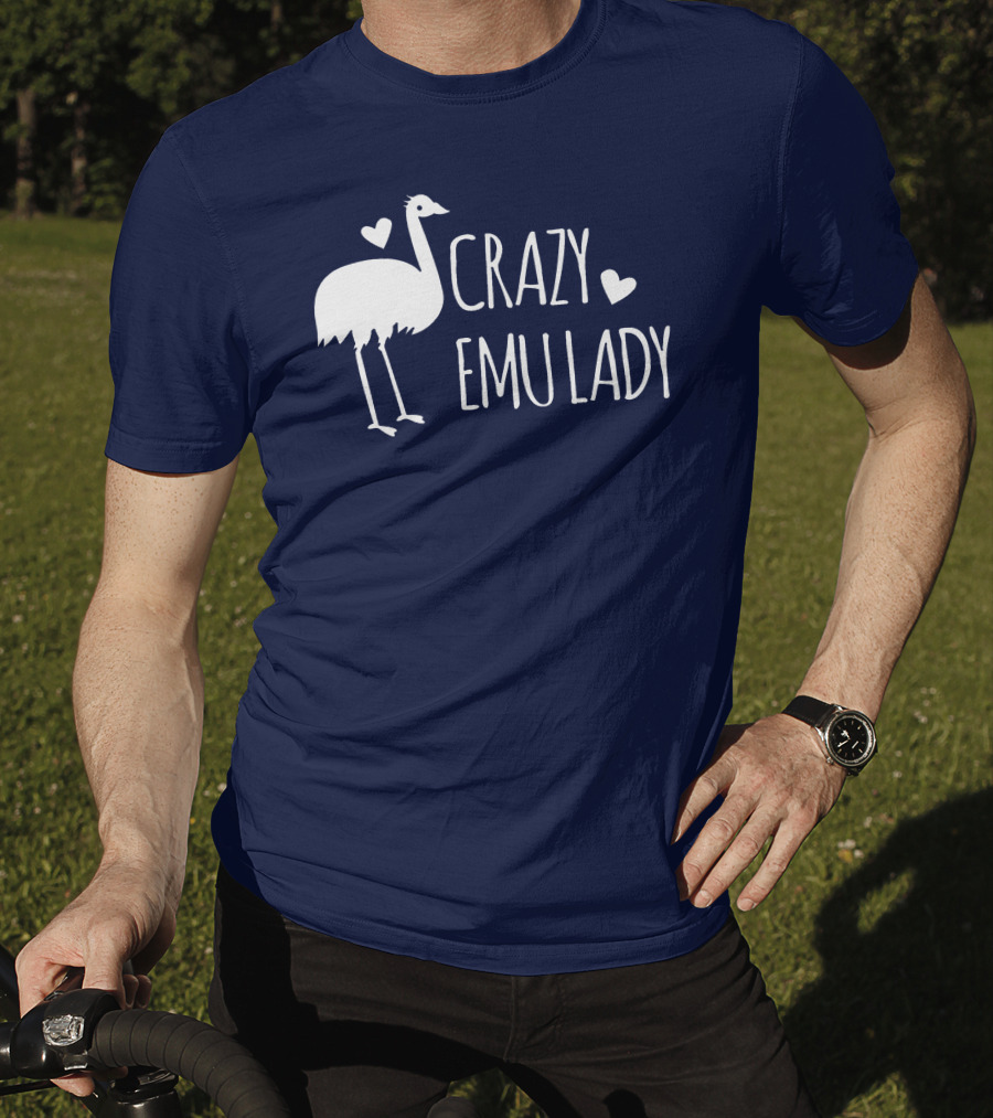 Crazy Emu Lady Emu Illustration With Hearts T-Shirt