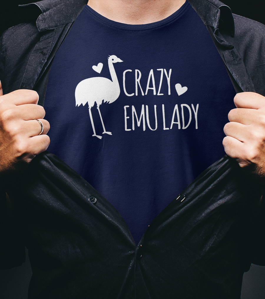 Crazy Emu Lady Emu Illustration With Hearts T-Shirt