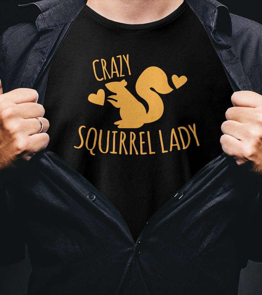 CRAZY SQUIRREL LADY Heart Symbol Yellow Squirrel T-Shirt