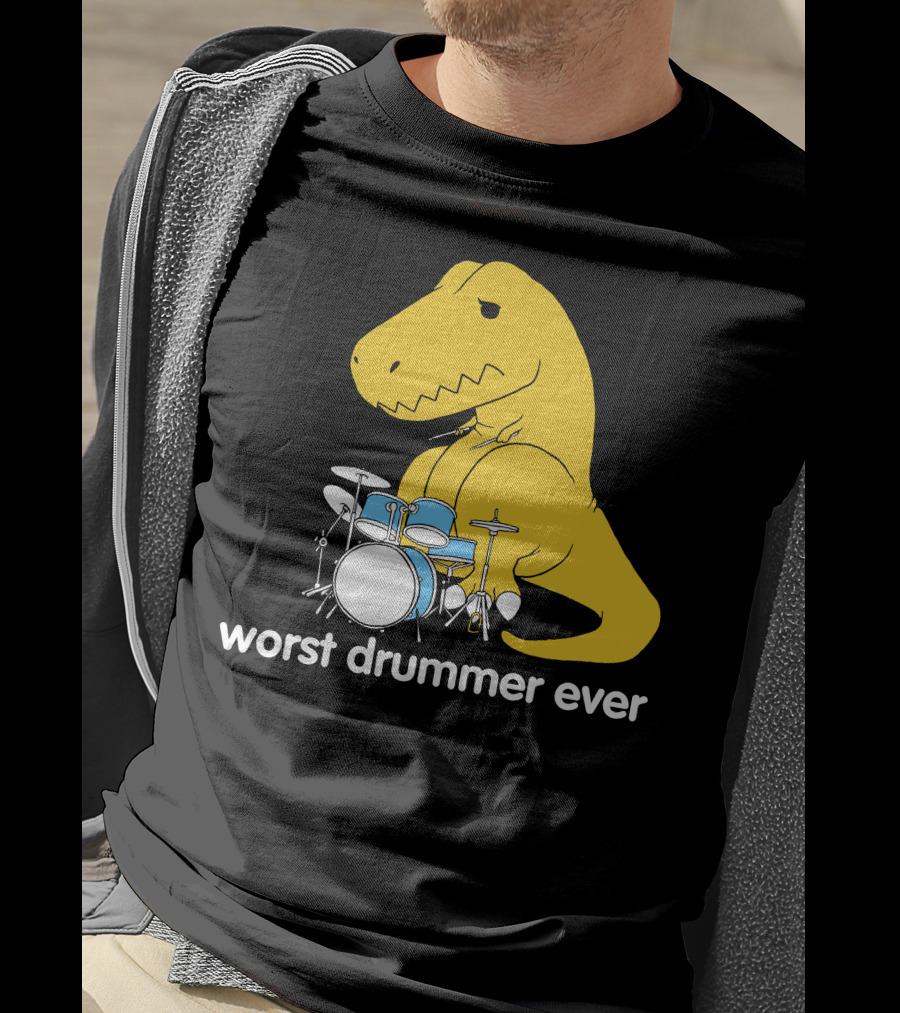 Worst Drummer Ever T-Rex With Drum Set T-Shirt