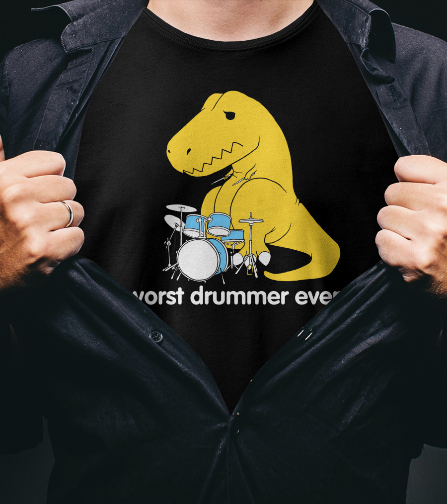 Worst Drummer Ever T-Rex With Drum Set T-Shirt