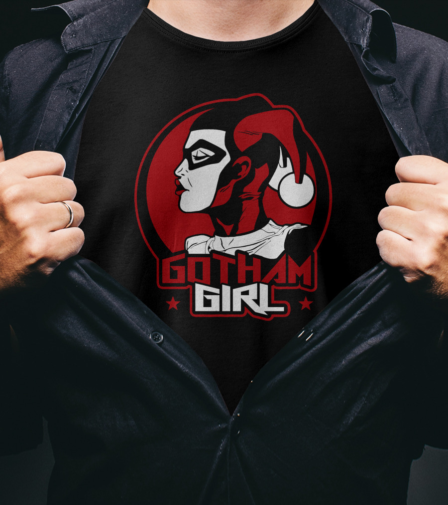 Gotham Girl Red And Black Jester Emblem T-Shirt