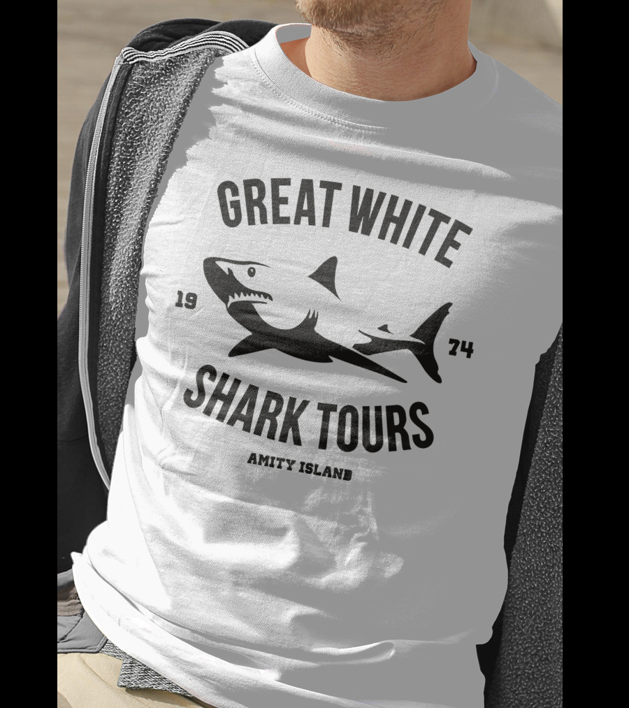 Great White Shark Tours Amity Island 1974 T-Shirt