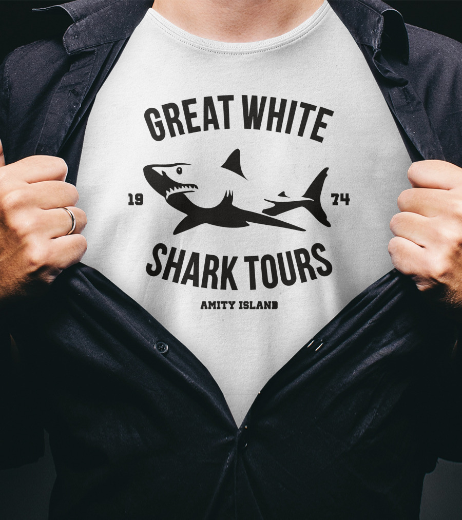 Great White Shark Tours Amity Island 1974 T-Shirt