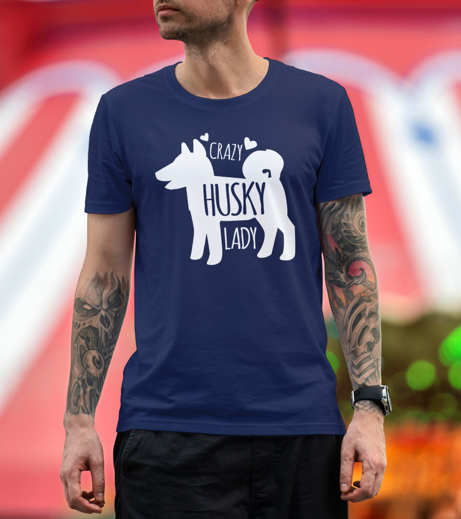 Crazy Husky Lady With Hearts Dog T-Shirt