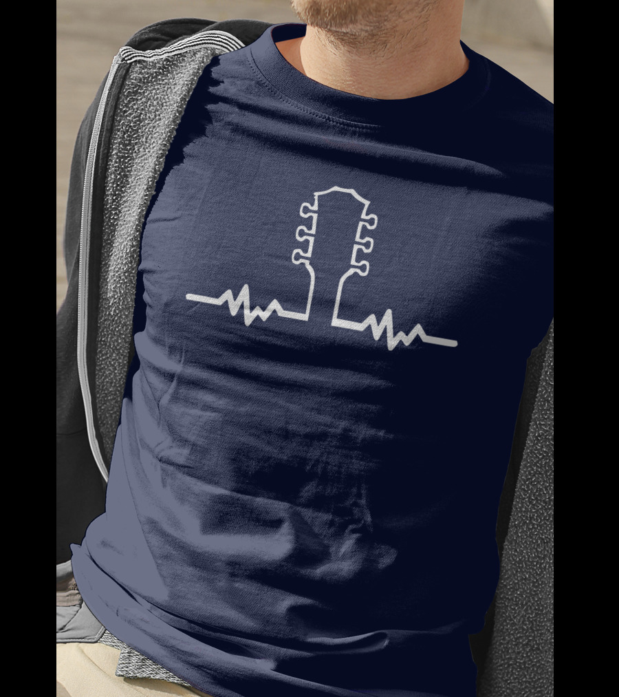 Guitar Beat Heartbeat Line Neck T-Shirt