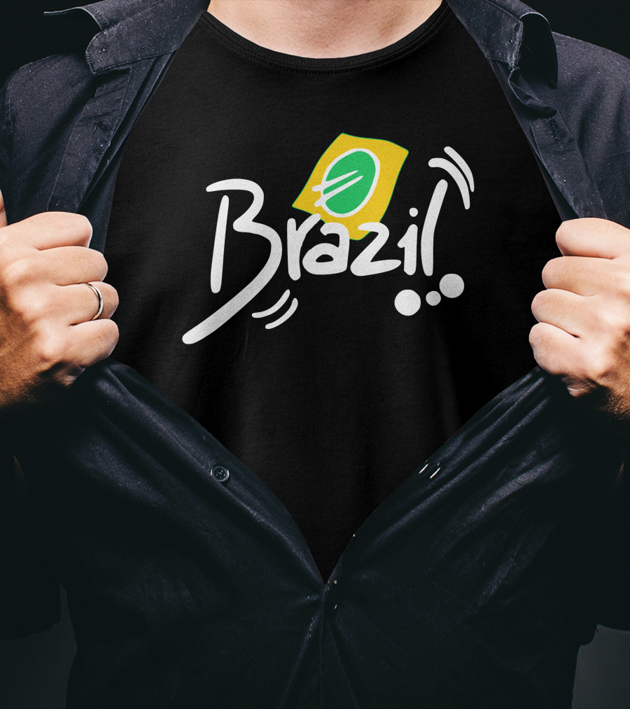 Brazil Text With Iconic Flag Colors And Soccer Ball Elements T-Shirt