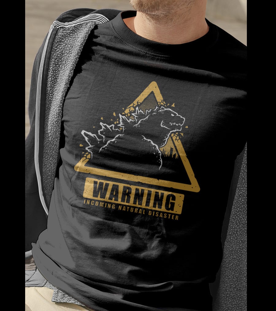 Warning Incoming Natural Disaster Triangle Monster Outline T-Shirt