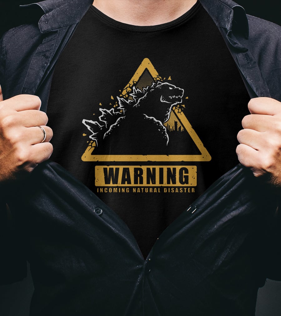 Warning Incoming Natural Disaster Triangle Monster Outline T-Shirt