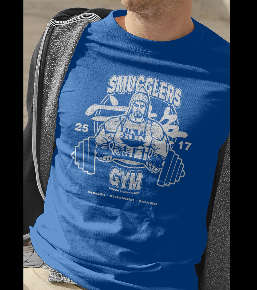 Smugglers Gym Bigger Stronger Shinier Canton Higgins Moon 25 17 T-Shirt