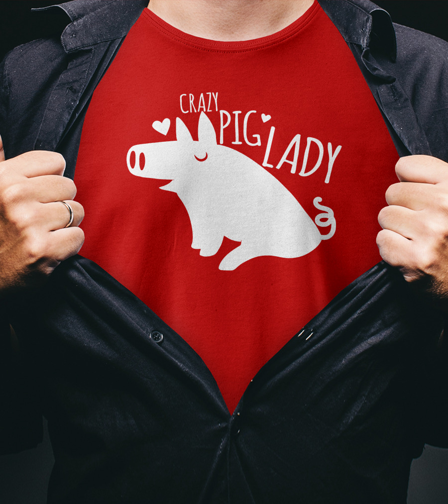 CRAZY PIG LADY Cute Hearts T-Shirt