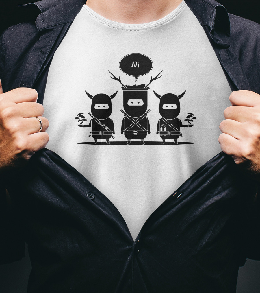 NiNi Ninjas With Antlers And Bonsai Expressing 'Ni' T-Shirt