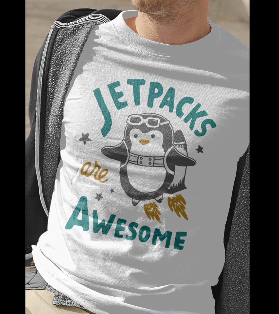 Jetpacks Are Awesome Penguin With Goggles And Stars T-Shirt