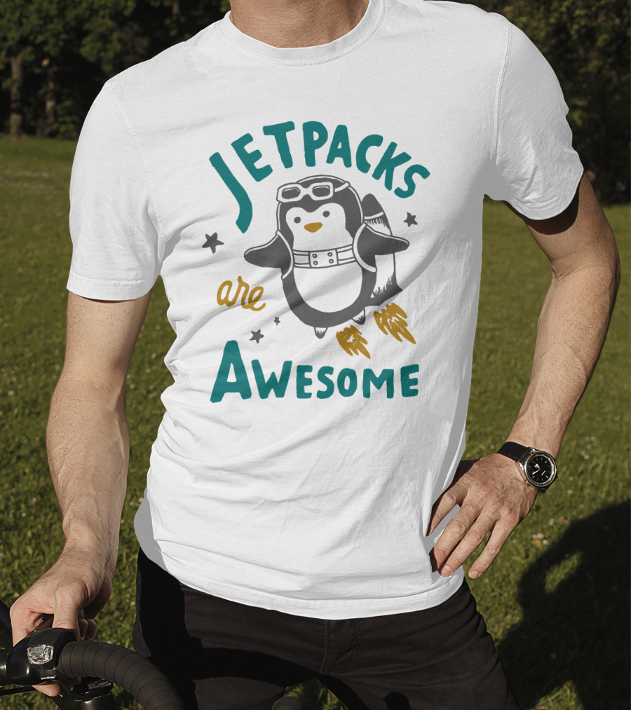 Jetpacks Are Awesome Penguin With Goggles And Stars T-Shirt