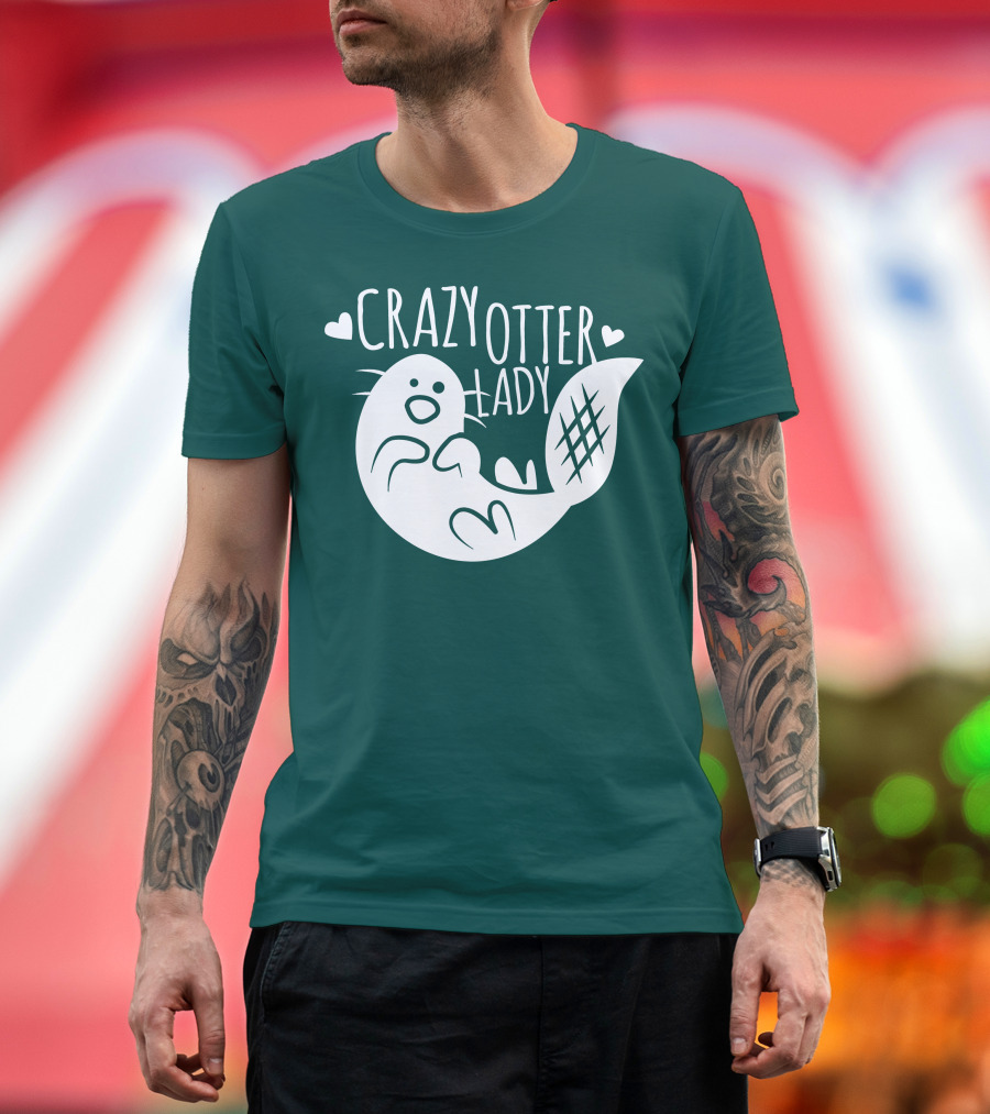Crazy Otter Lady with Heart Accents T-Shirt