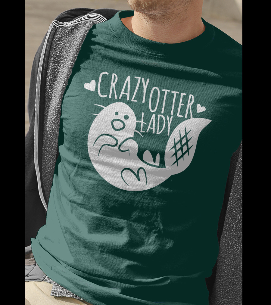 Crazy Otter Lady With Heart Accents T-Shirt