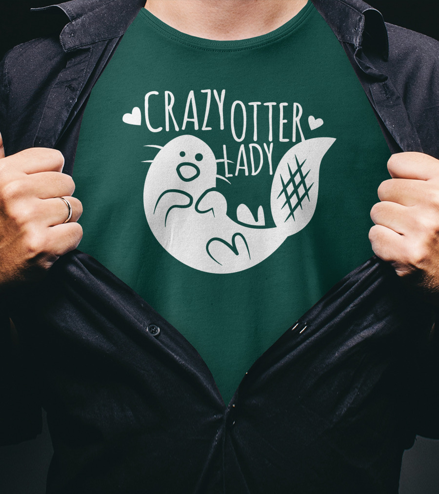 Crazy Otter Lady With Heart Accents T-Shirt