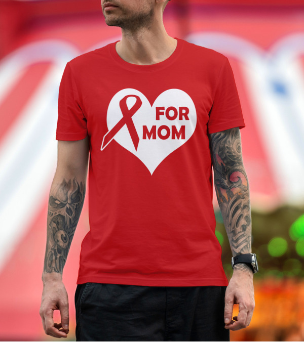 Premium T-Shirt: For Mom Red Ribbon Awareness Heart T-Shirt For Mom Red Ribbon Awareness Heart T-Shirt