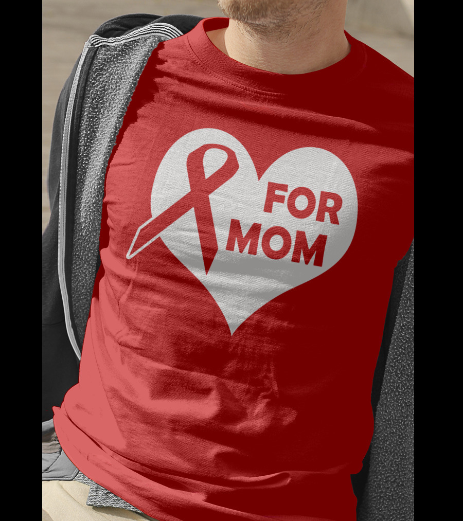 For Mom Red Ribbon Awareness Heart T-Shirt