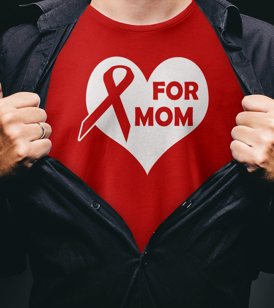 For Mom Red Ribbon Awareness Heart T-Shirt