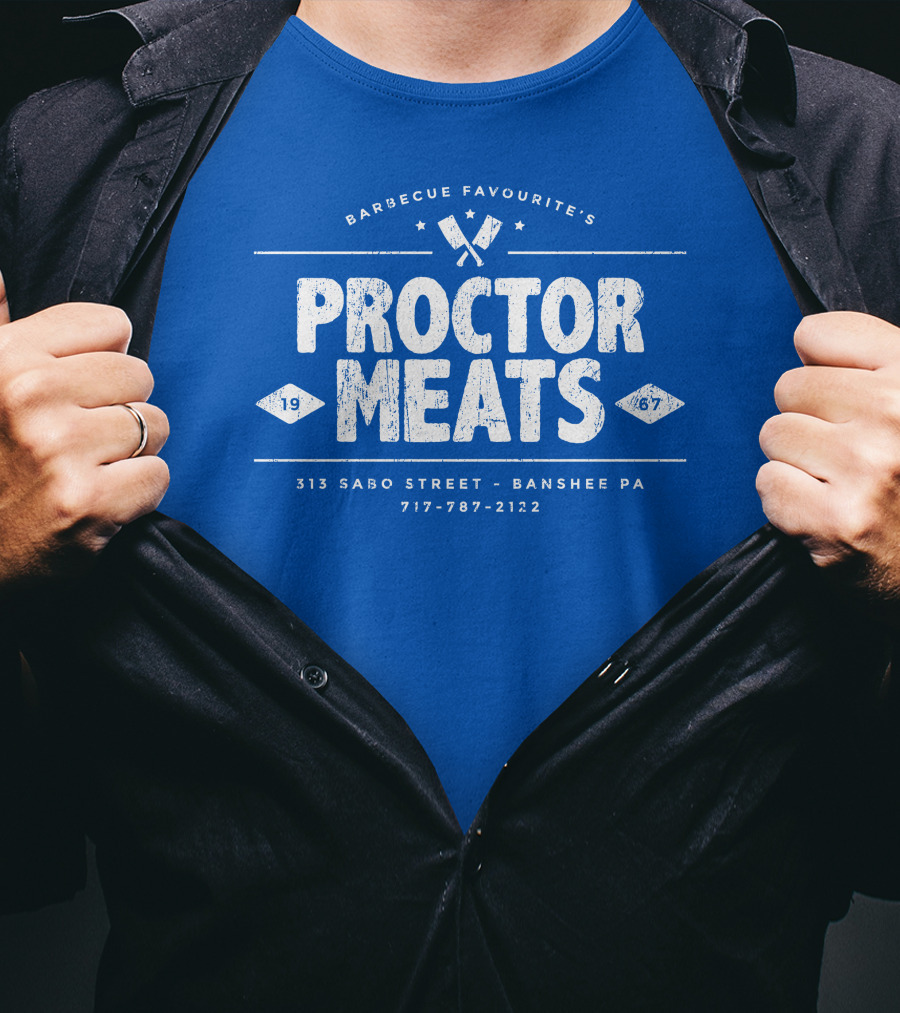 BARBECUE FAVOURITE'S PROCTOR MEATS 313 SABO STREET BANSHEE PA 717-787-2122 1967 WORN LOOK T-Shirt