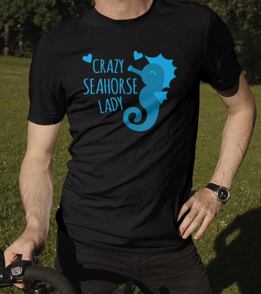 Crazy Seahorse Lady Hearts Blue Seahorse T-Shirt