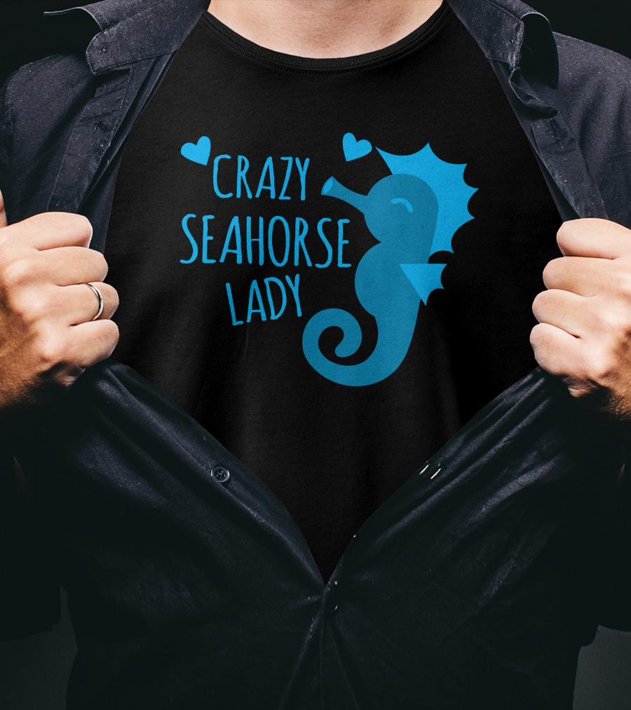 Crazy Seahorse Lady Hearts Blue Seahorse T-Shirt