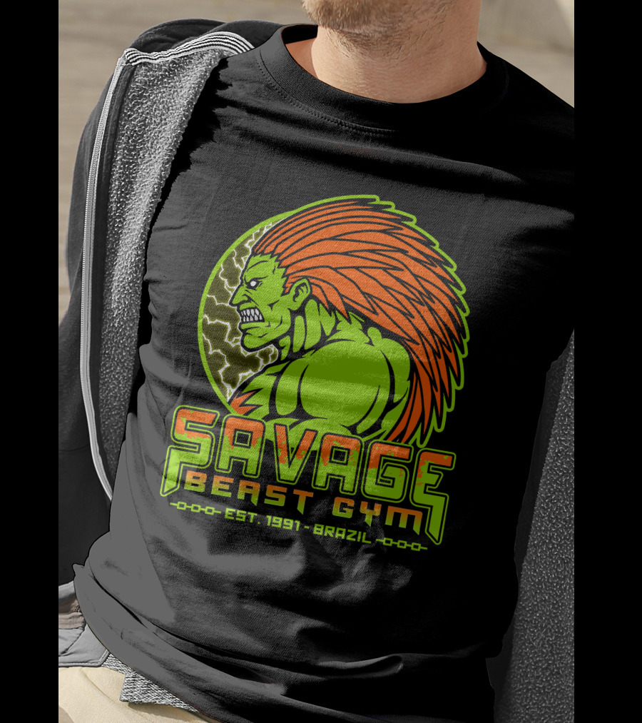 Savage Beast Gym Est. 1991 Brazil Green Monster With Orange Hair T-Shirt