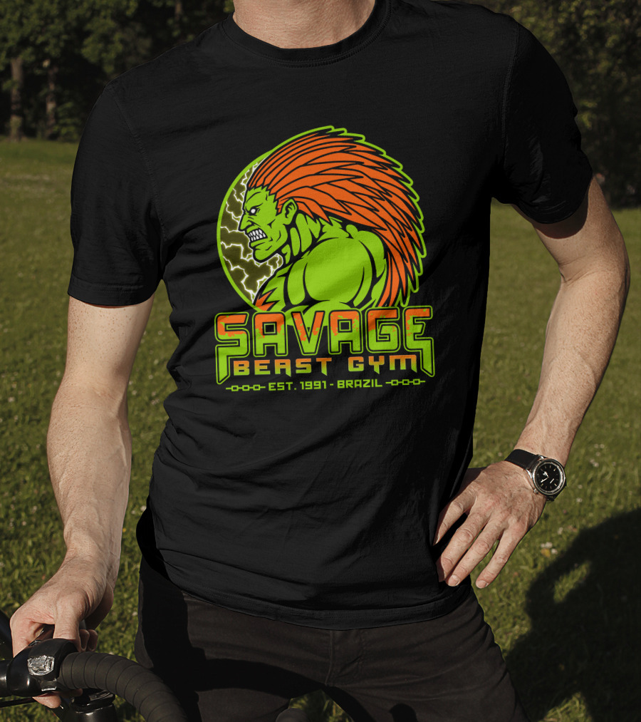 Savage Beast Gym Est. 1991 Brazil Green Monster With Orange Hair T-Shirt
